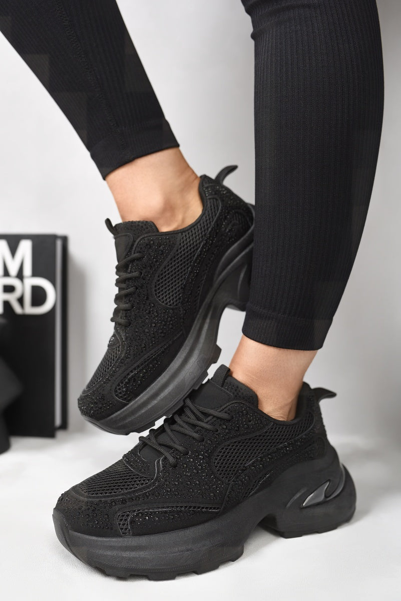 Chunky Mesh Trainers with Diamante Embellishment