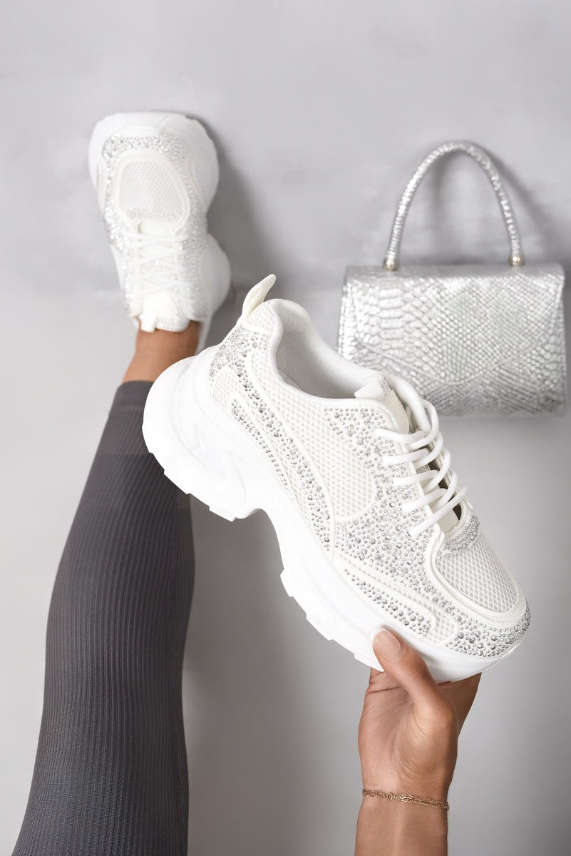 Chunky Mesh Trainers with Diamante Embellishment
