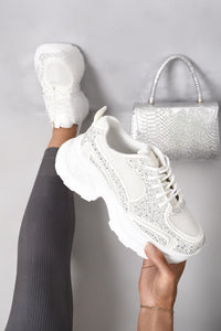 Chunky Mesh Trainers with Diamante Embellishment
