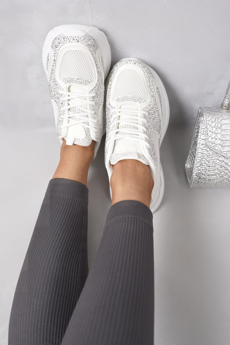 Chunky Mesh Trainers with Diamante Embellishment