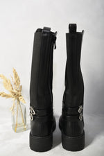 Load image into Gallery viewer, Kid&#39;s Double Buckle Side Zip Knee High Boots
