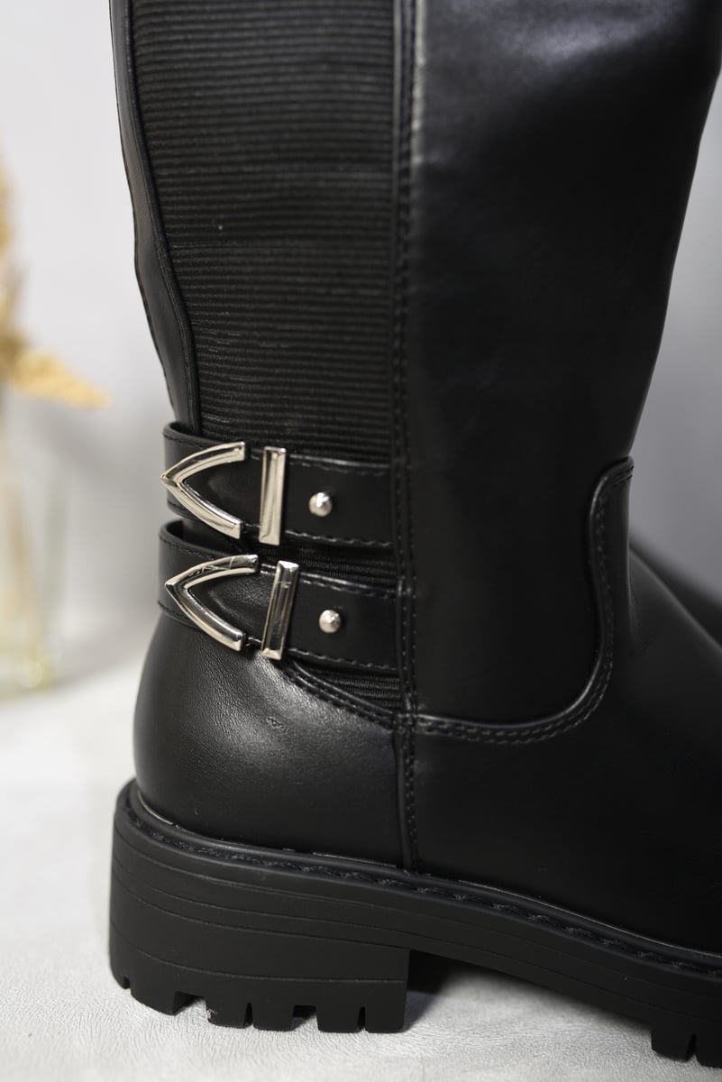 Kid's Double Buckle Side Zip Knee High Boots