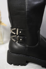 Load image into Gallery viewer, Kid&#39;s Double Buckle Side Zip Knee High Boots
