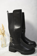 Load image into Gallery viewer, Kid&#39;s Double Buckle Side Zip Knee High Boots
