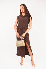 Load image into Gallery viewer, Sleeveless Drape Ring Detail Split Midi Dress
