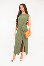 Load image into Gallery viewer, Sleeveless Drape Ring Detail Split Midi Dress
