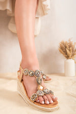 Load image into Gallery viewer, Embellished Espadrille Wedge Sandals
