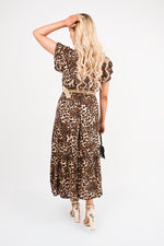 Load image into Gallery viewer, V-Neck Short Sleeve Tiered Midi Dress with Belt
