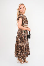 Load image into Gallery viewer, V-Neck Short Sleeve Tiered Midi Dress with Belt
