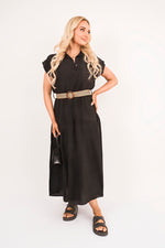 Load image into Gallery viewer, V-Neck Short Sleeve Tiered Midi Dress with Belt
