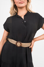 Load image into Gallery viewer, V-Neck Short Sleeve Tiered Midi Dress with Belt

