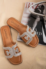 Load image into Gallery viewer, Embellished Flat Sandals with Cut-Out Strap Detail
