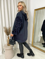 Load image into Gallery viewer, Oversized Sequin Sleeve Knitted Hoodie Jumper
