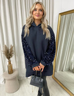 Load image into Gallery viewer, Oversized Sequin Sleeve Knitted Hoodie Jumper

