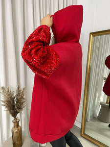 Oversized Sequin Sleeve Knitted Hoodie Jumper