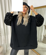 Load image into Gallery viewer, Oversized Sequin Sleeve Knitted Hoodie Jumper
