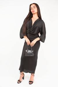 V-Neck Twist Front Midi Dress