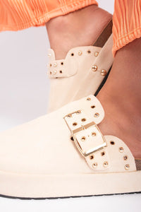 Studded Buckle Slip-On Sandals