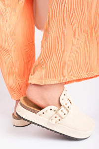 Studded Buckle Slip-On Sandals