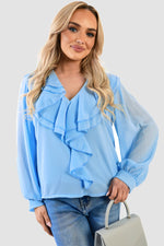Load image into Gallery viewer, Ruffle Trim Front Long Sleeve Top
