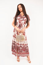 Load image into Gallery viewer, Collared Short Sleeve Midi Dress with Tie Waist
