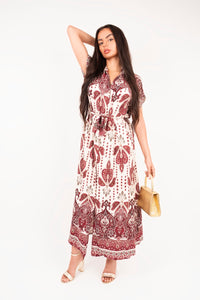 Collared Short Sleeve Midi Dress with Tie Waist