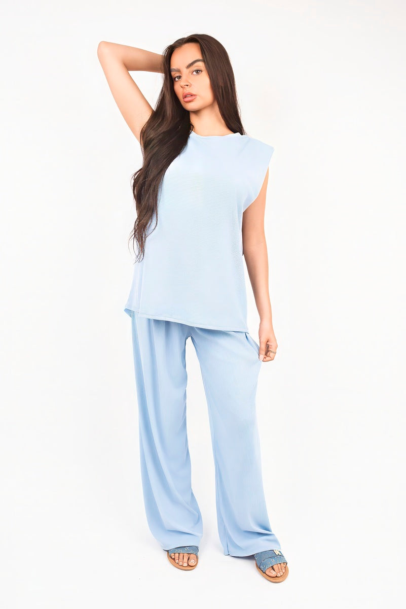 Sleeveless Relaxed Fit Top & Wide Leg Trouser Co-Ord Set