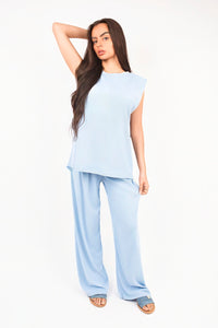 Sleeveless Relaxed Fit Top & Wide Leg Trouser Co-Ord Set