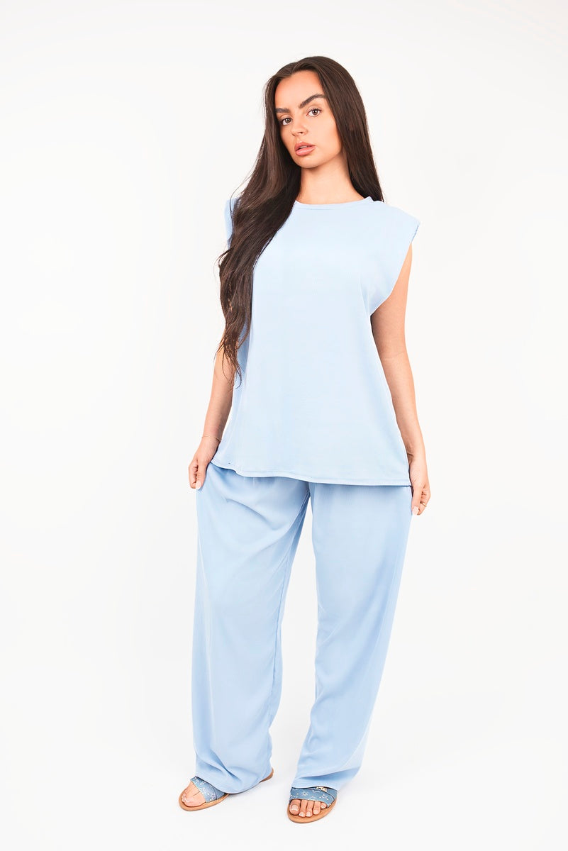 Sleeveless Relaxed Fit Top & Wide Leg Trouser Co-Ord Set