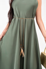 Load image into Gallery viewer, Strappy Maxi Dress with Feather Tie Waist
