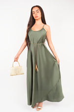 Load image into Gallery viewer, Strappy Maxi Dress with Feather Tie Waist

