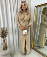 Load image into Gallery viewer, Glitter Twist Front Slit Maxi Dress
