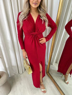 Load image into Gallery viewer, Glitter Twist Front Slit Maxi Dress
