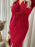 Load image into Gallery viewer, Glitter Twist Front Slit Maxi Dress
