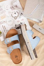 Load image into Gallery viewer, Twin Buckle Flatform Sliders with Embellished Sole
