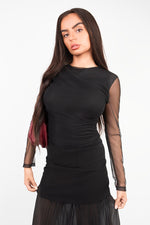 Load image into Gallery viewer, Mesh Long Sleeve Ruched Longline Top
