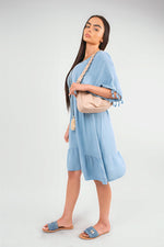 Load image into Gallery viewer, V-Neck Short Sleeve Midi Dress with Tassel Detail
