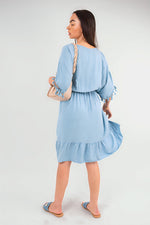 Load image into Gallery viewer, V-Neck Short Sleeve Midi Dress with Tassel Detail
