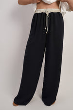 Load image into Gallery viewer, Drawstring Shiny Waist Wide Leg Trouser
