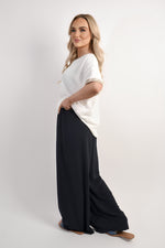 Load image into Gallery viewer, Drawstring Shiny Waist Wide Leg Trouser
