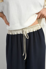 Load image into Gallery viewer, Drawstring Shiny Waist Wide Leg Trouser
