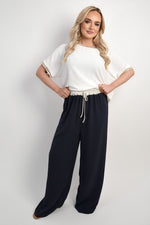 Load image into Gallery viewer, Drawstring Shiny Waist Wide Leg Trouser
