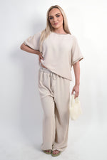 Load image into Gallery viewer, Drawstring Shiny Waist Wide Leg Trouser
