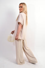 Load image into Gallery viewer, Drawstring Shiny Waist Wide Leg Trouser
