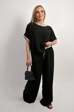 Load image into Gallery viewer, Drawstring Shiny Waist Wide Leg Trouser
