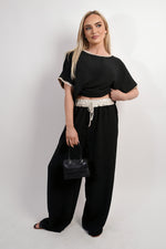 Load image into Gallery viewer, Drawstring Shiny Waist Wide Leg Trouser
