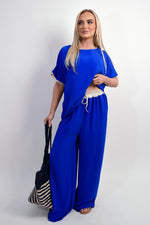 Load image into Gallery viewer, Drawstring Shiny Waist Wide Leg Trouser
