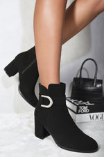 Load image into Gallery viewer, Rhinestone Buckle Chunky Block Heeled Boots
