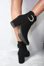 Load image into Gallery viewer, Rhinestone Buckle Chunky Block Heeled Boots
