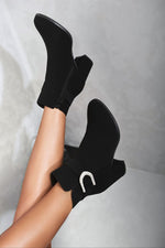 Load image into Gallery viewer, Rhinestone Buckle Chunky Block Heeled Boots
